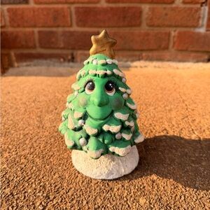 Festive Green Ceramic Christmas Tree Figurine with Gold Star